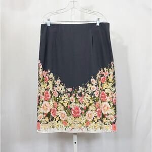 J.Jill Skirt Gray Floral Print Pencil Pull On Misses Size L